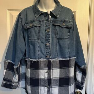 E.S.T. Denim 1946 Shacket Women Plus Size 18/20W Blue Jean Black White Plaid